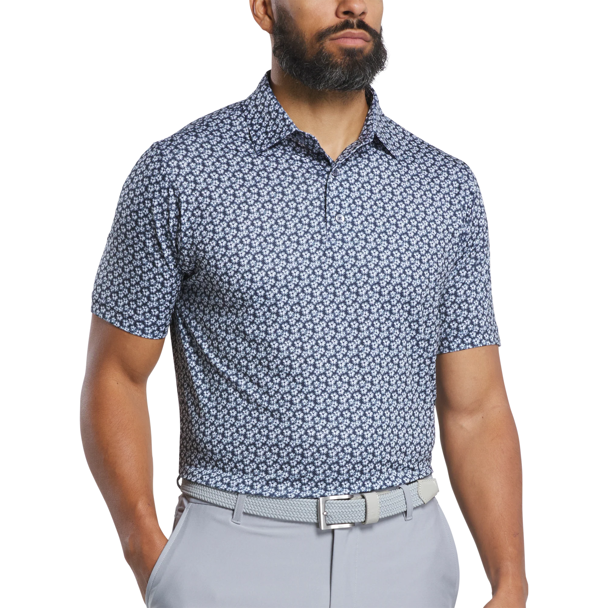 2025 FootJoy Men's Floral Sketch Lisle Polo - White/Navy