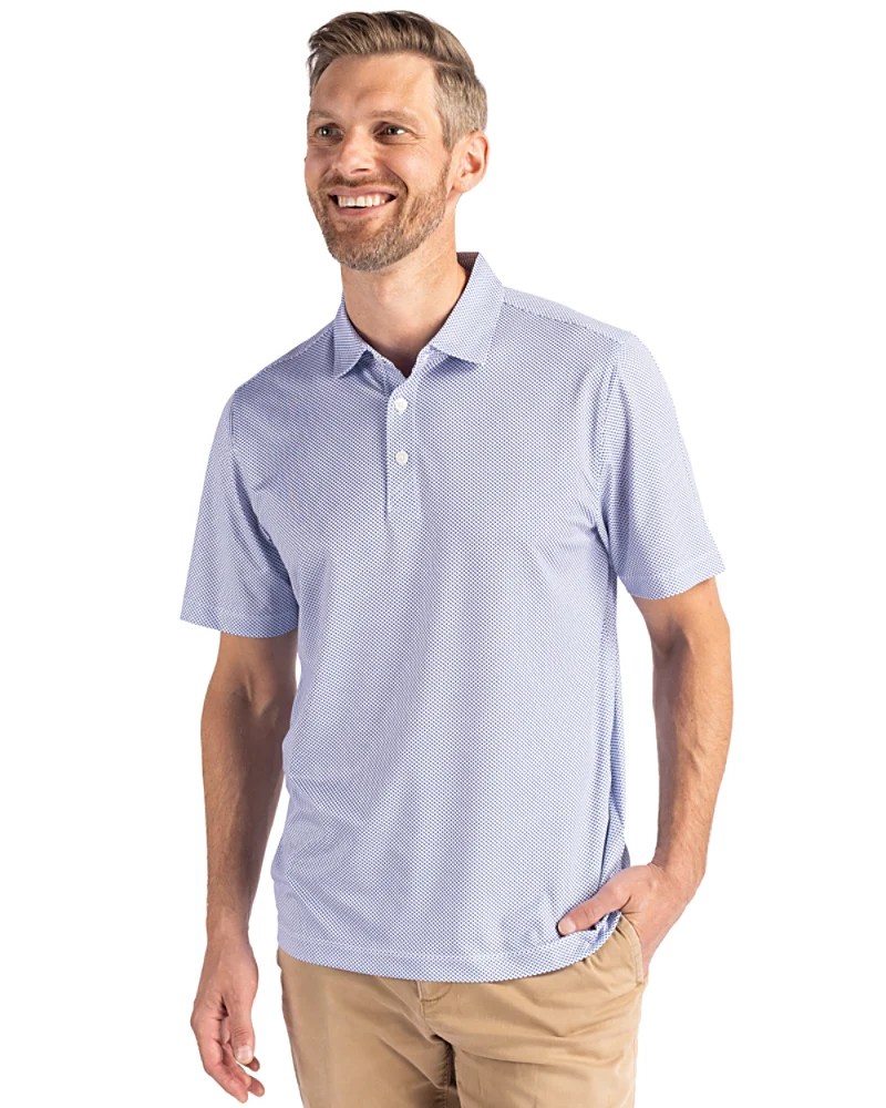 2025 Cutter & Buck Men's Pike Eco Symmetry Print Polo - White/Tour Blue