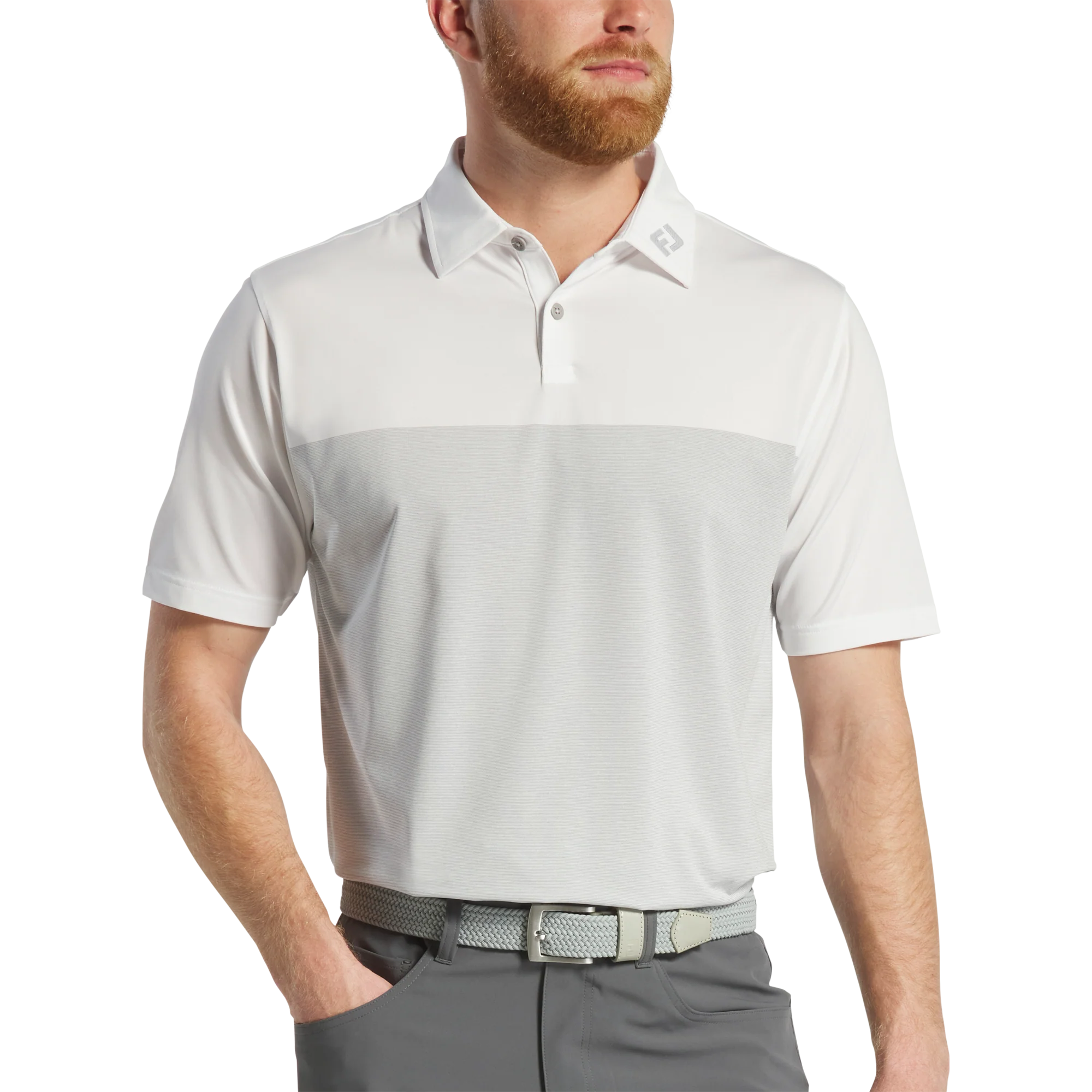 2025 FootJoy Men's Lisle Tonal Block Polo - White