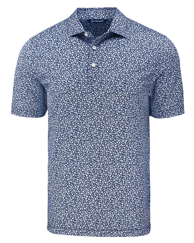 2025 Cutter & Buck Men's Pike Eco Flora Print Polo - Navy Blue
