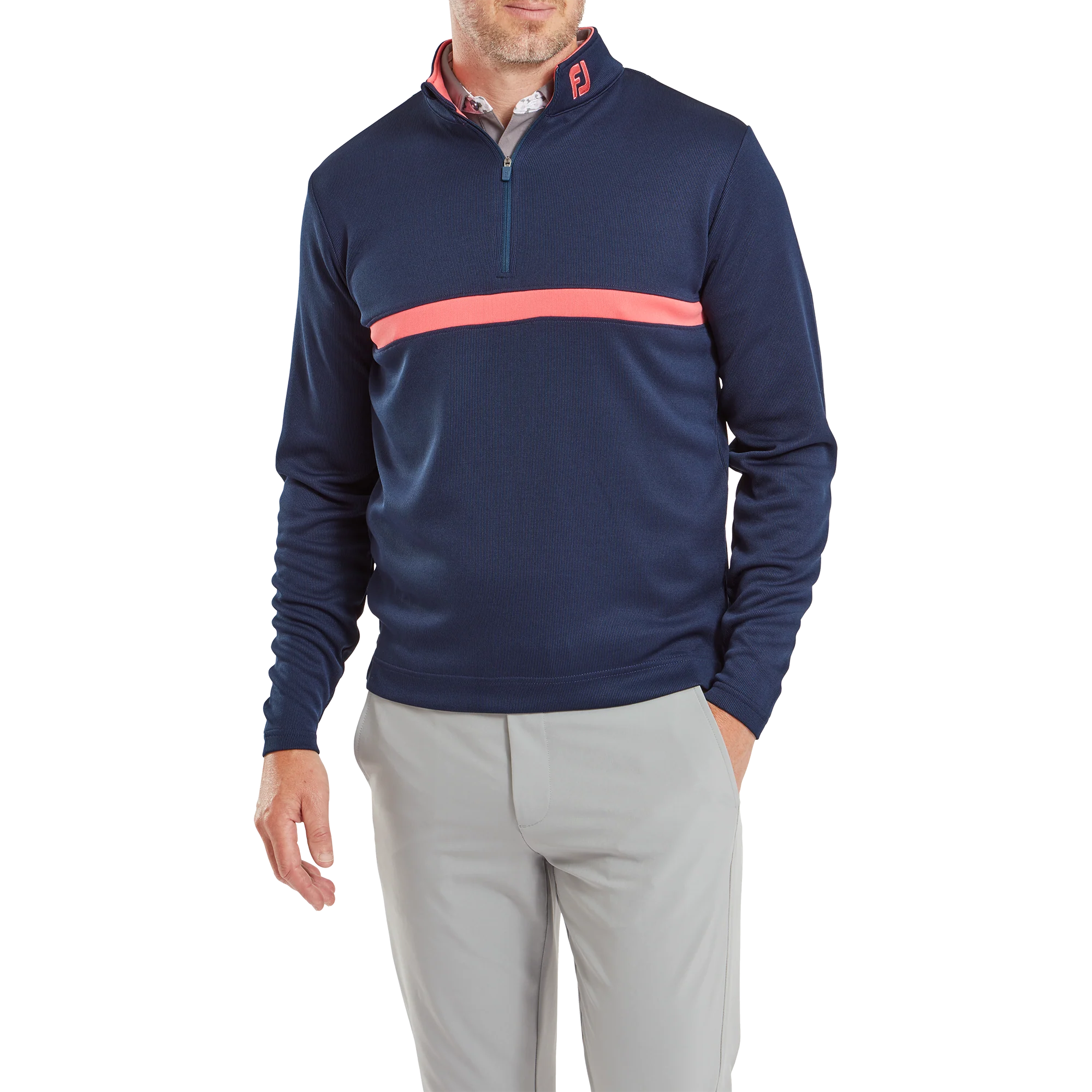 2024 FootJoy Insert Stripe Men's Pullover - Navy/Coral Red