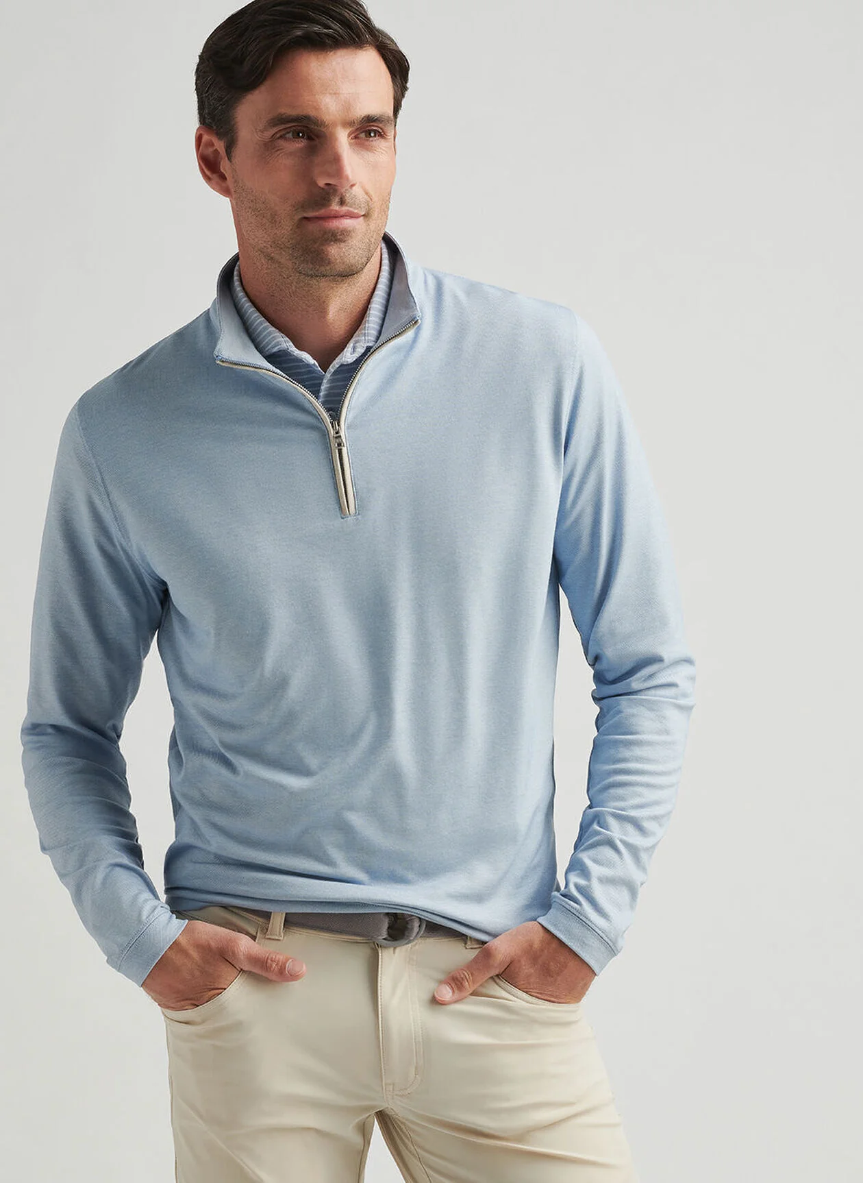 2025 Peter Millar Men's Albatross Cotton Blend Pique Quarter Zip - Angelite