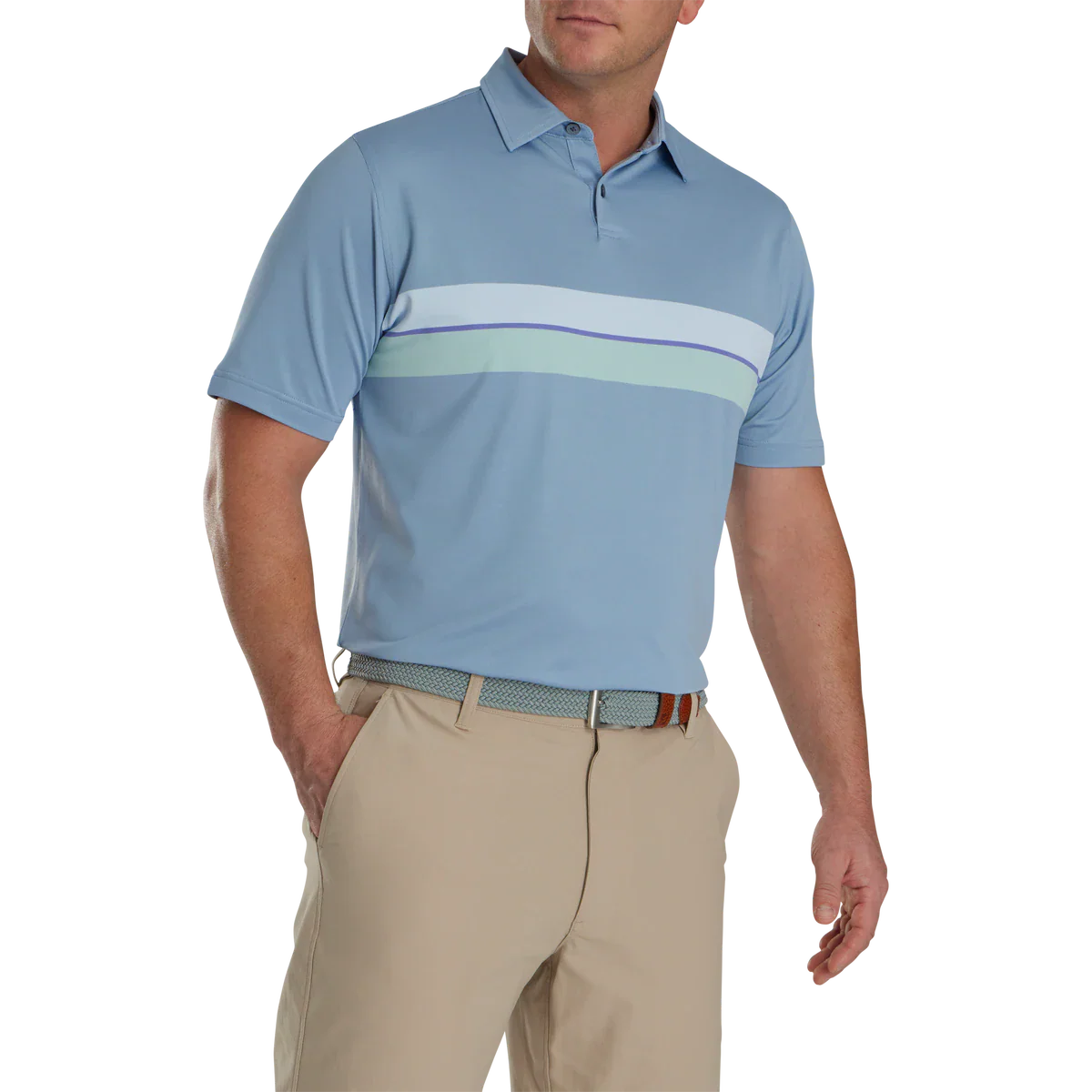 2024 FootJoy Men's Double Chest Band Pique Polo - Storm