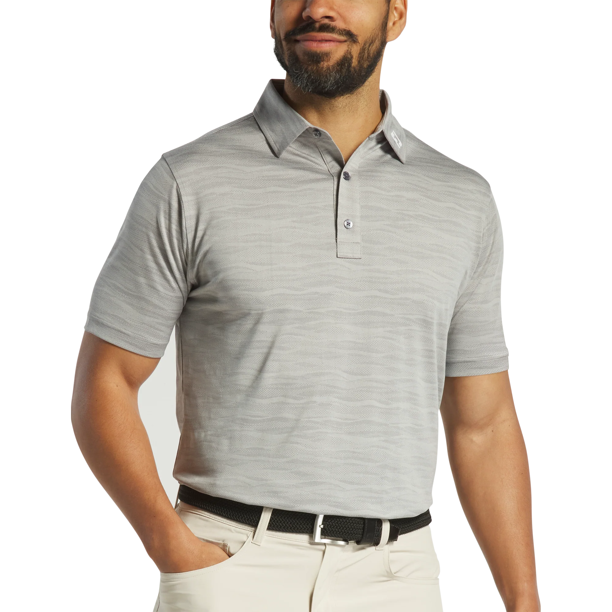 2025 FootJoy Men's Jacquard Wave Self Collar Polo - Platinum