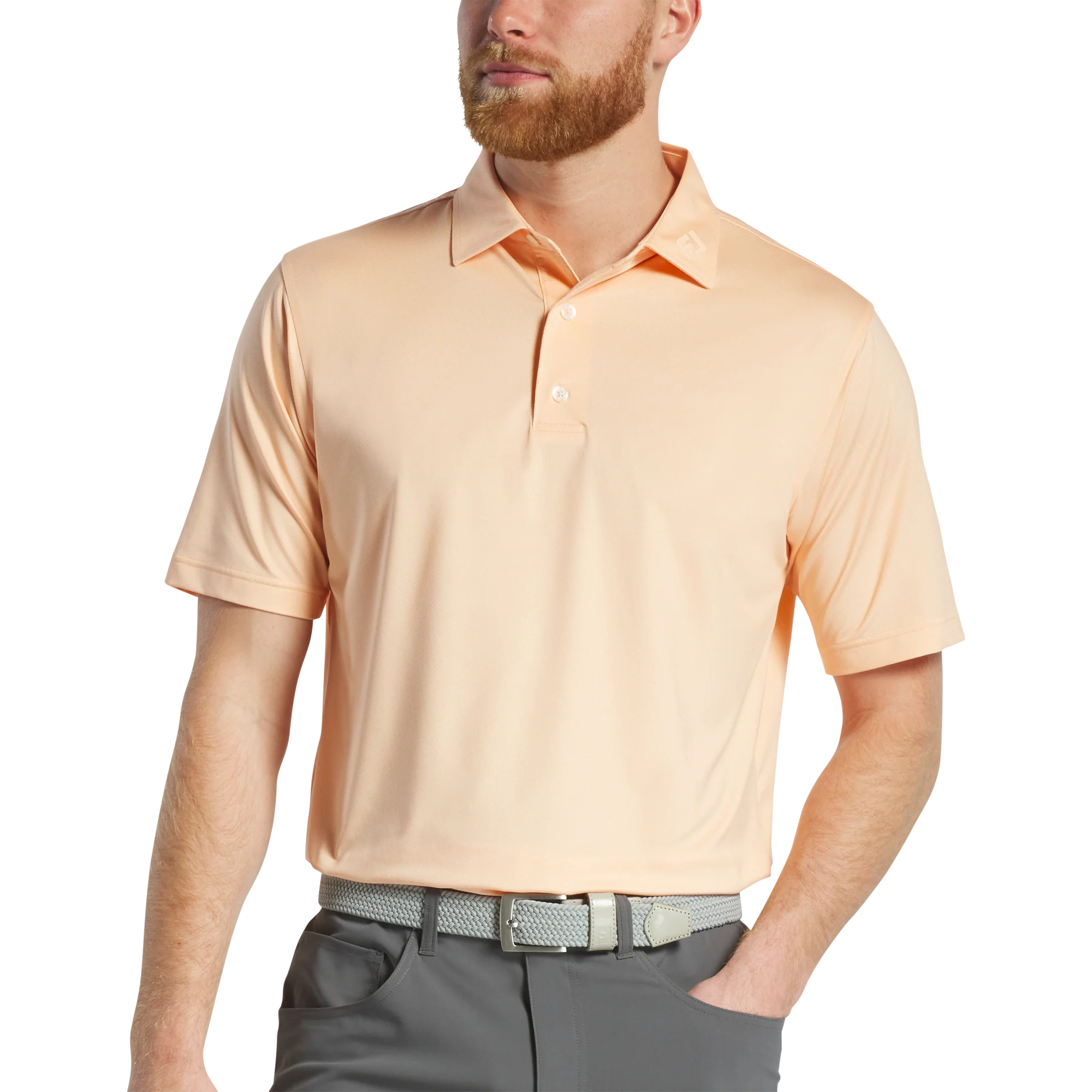 2025 FootJoy Men's Pinwheel Print Lisle Self Collar Polo - Sunset