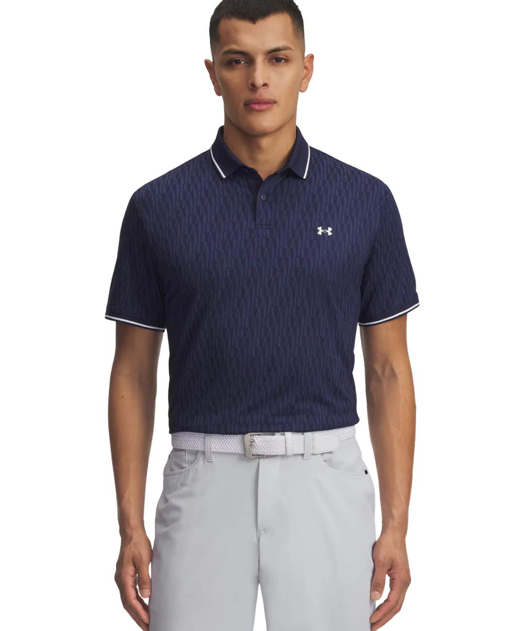2025 Under Armour Men's Drive Sport Jacquard Polo - Midnight Navy/White/Washed Navy