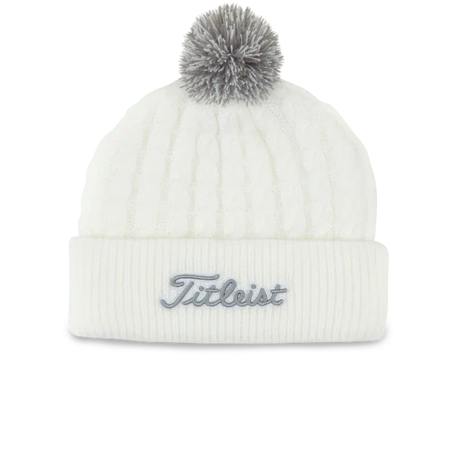 2024 Titleist Cableknit Pom Pom Beanie - White/Grey