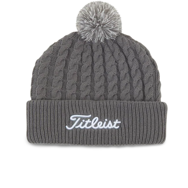 2024 Titleist Cableknit Pom Pom Beanie - Grey/White