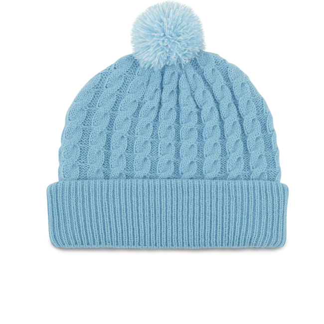 2024 Titleist Cableknit Pom Pom Beanie - Sky/White