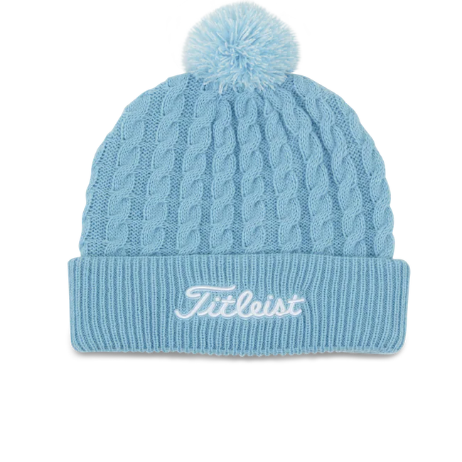 2024 Titleist Cableknit Pom Pom Beanie - Sky/White