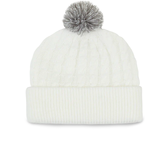 2024 Titleist Cableknit Pom Pom Beanie - White/Grey