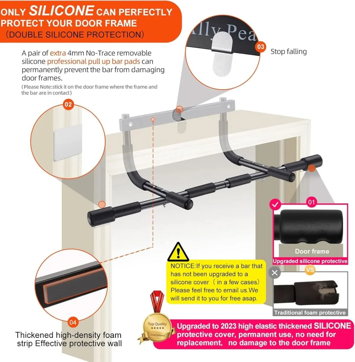 Barra de dominadas PowerGrip – Barra de tracción de acero para marco de puerta con capacidad de carga de 200 kg