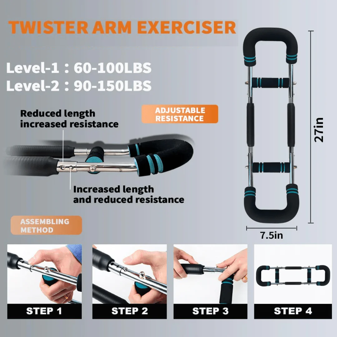 Twisterflex – Barra de entrenamiento ajustable para entrenamiento muscular específico de brazos y pecho