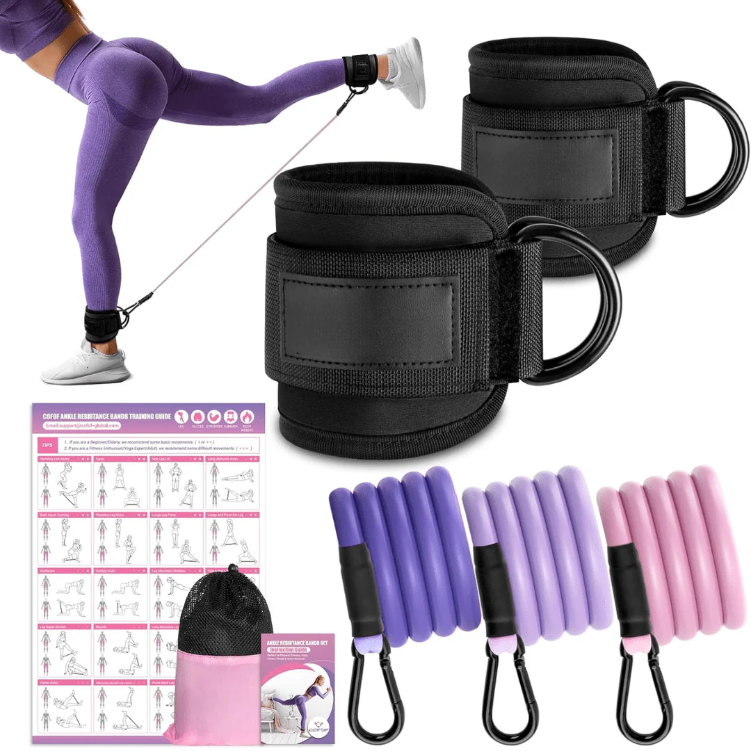 Flextone Bandas de Resistencia – Bandas de Resistencia para Glúteos y Cadera con Correas para Tobillos y Póster de Entrenamiento