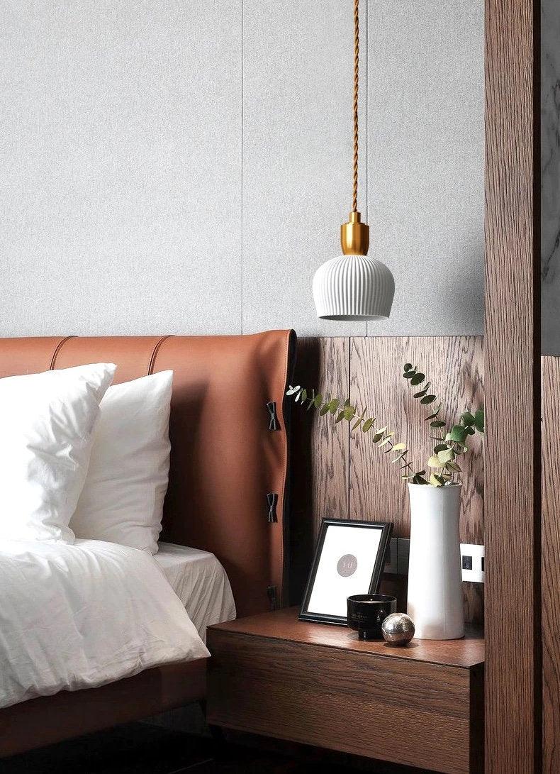 Lámpara colgante de cerámica acanalada Aurea Deco con bombilla incluida