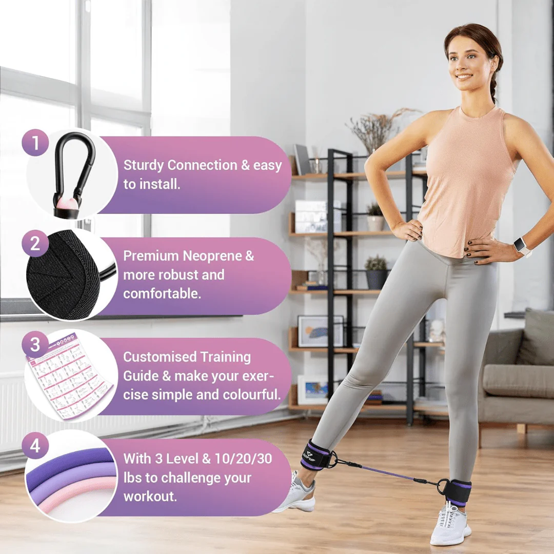 Flextone Bandas de Resistencia – Bandas de Resistencia para Glúteos y Cadera con Correas para Tobillos y Póster de Entrenamiento