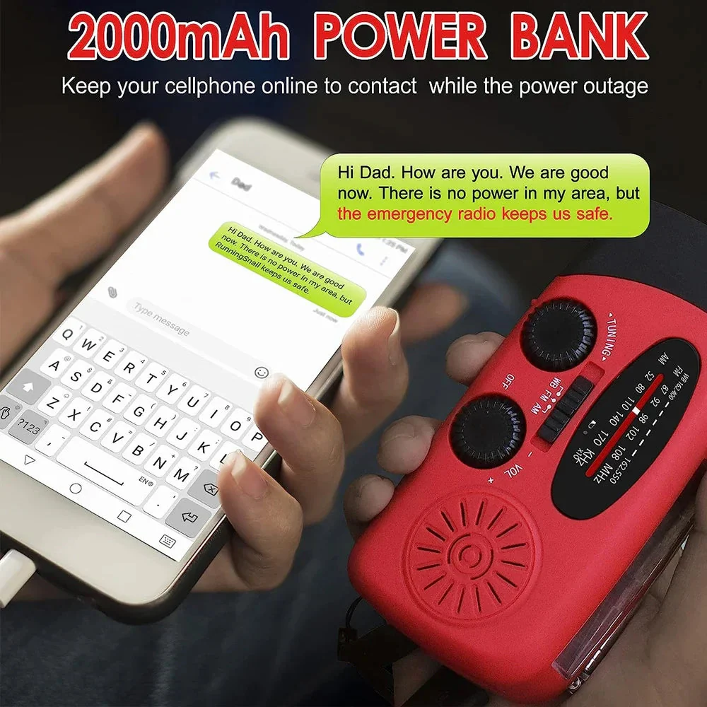 Radio AeroVault de cuerda con banco de energía solar y linterna