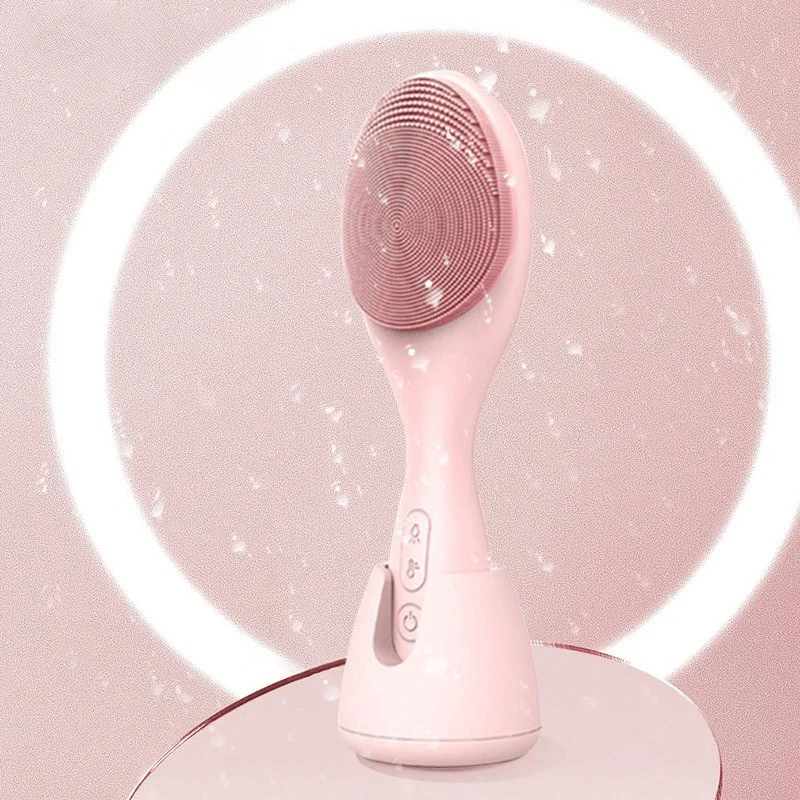 Glowpure – Limpiador facial eléctrico con luz LED y tecnología de calor a 42 °C | Dispositivo de cuidado de la piel de silicona con vibración sonora