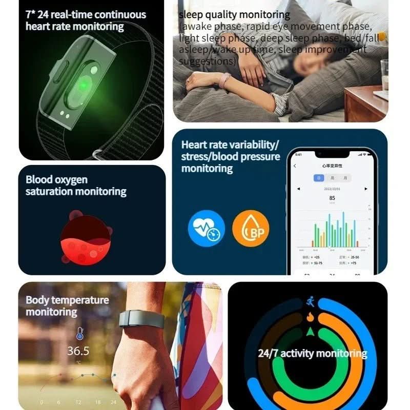HealthTrack – Rastreador de actividad IP68 con medición de frecuencia cardíaca y oxígeno
