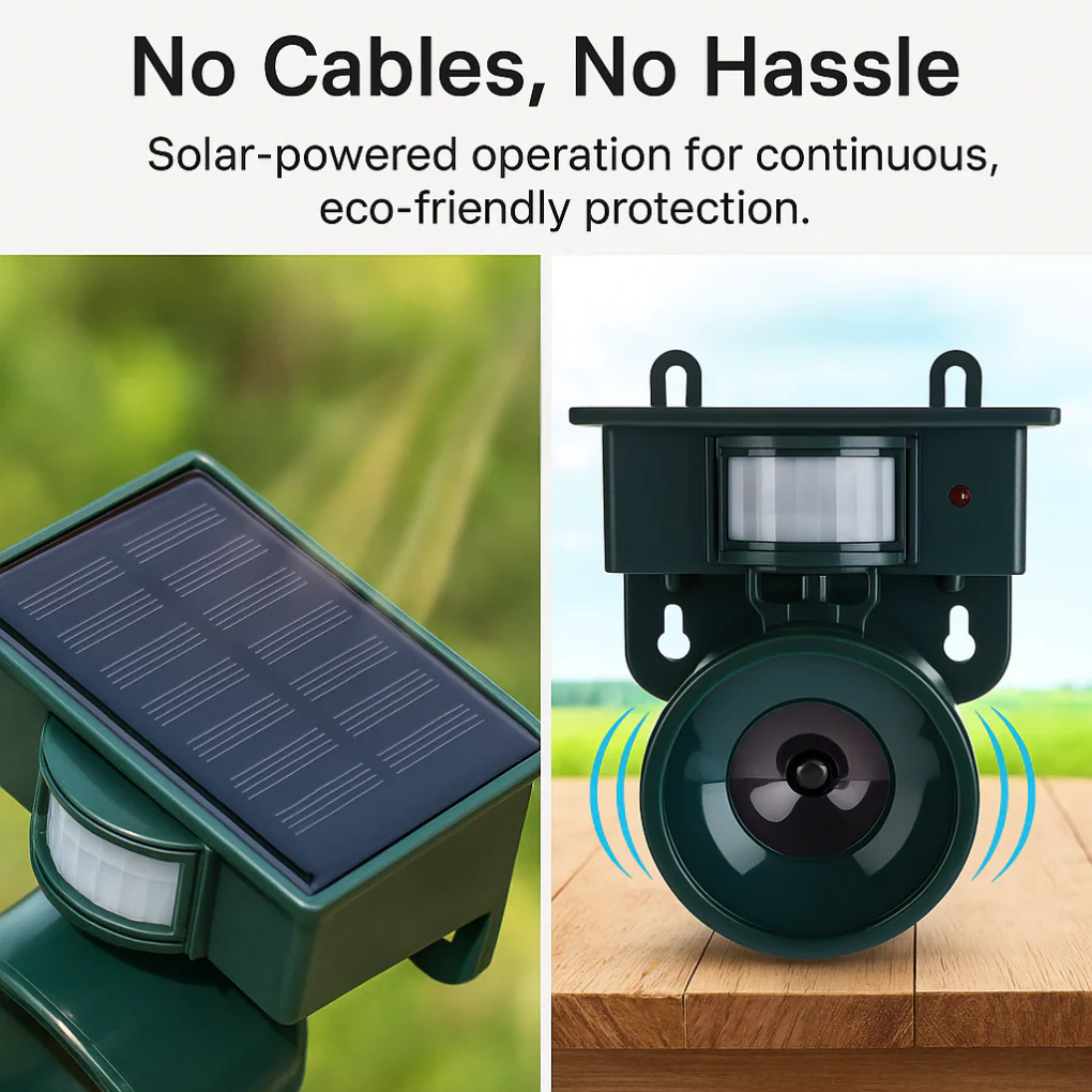 Disuasor de aves AviGuard activado por movimiento con ahuyentador de sonido