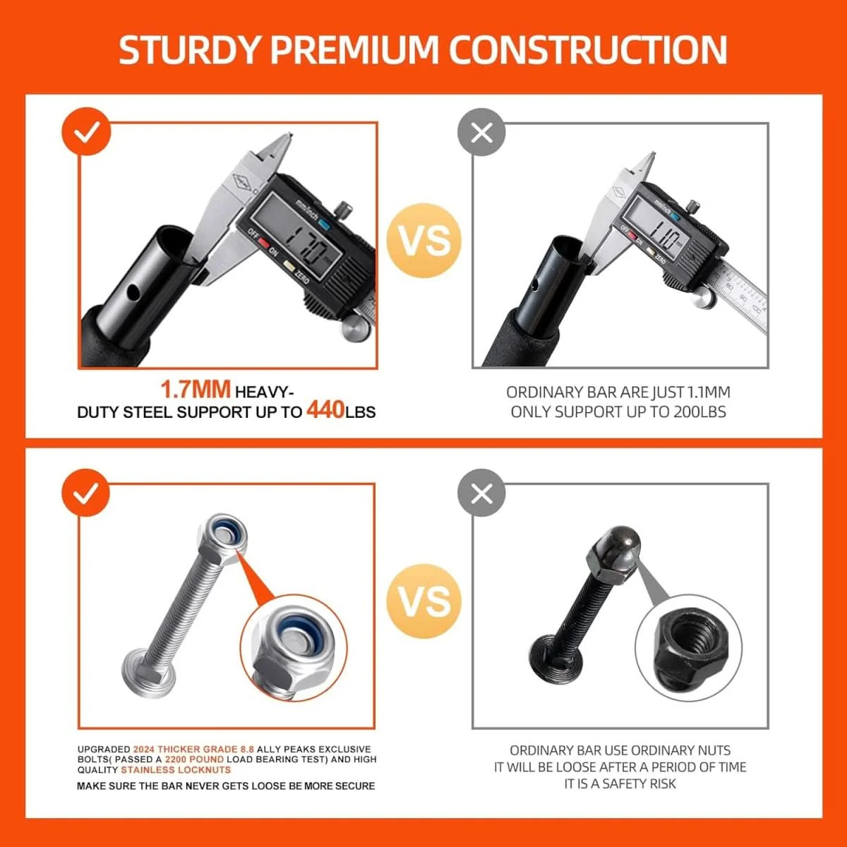 Barra de dominadas PowerGrip – Barra de tracción de acero para marco de puerta con capacidad de carga de 200 kg