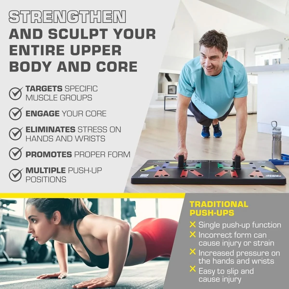 FlexIFit – Tabla de empuje plegable con 30 posiciones de entrenamiento para un entrenamiento muscular específico