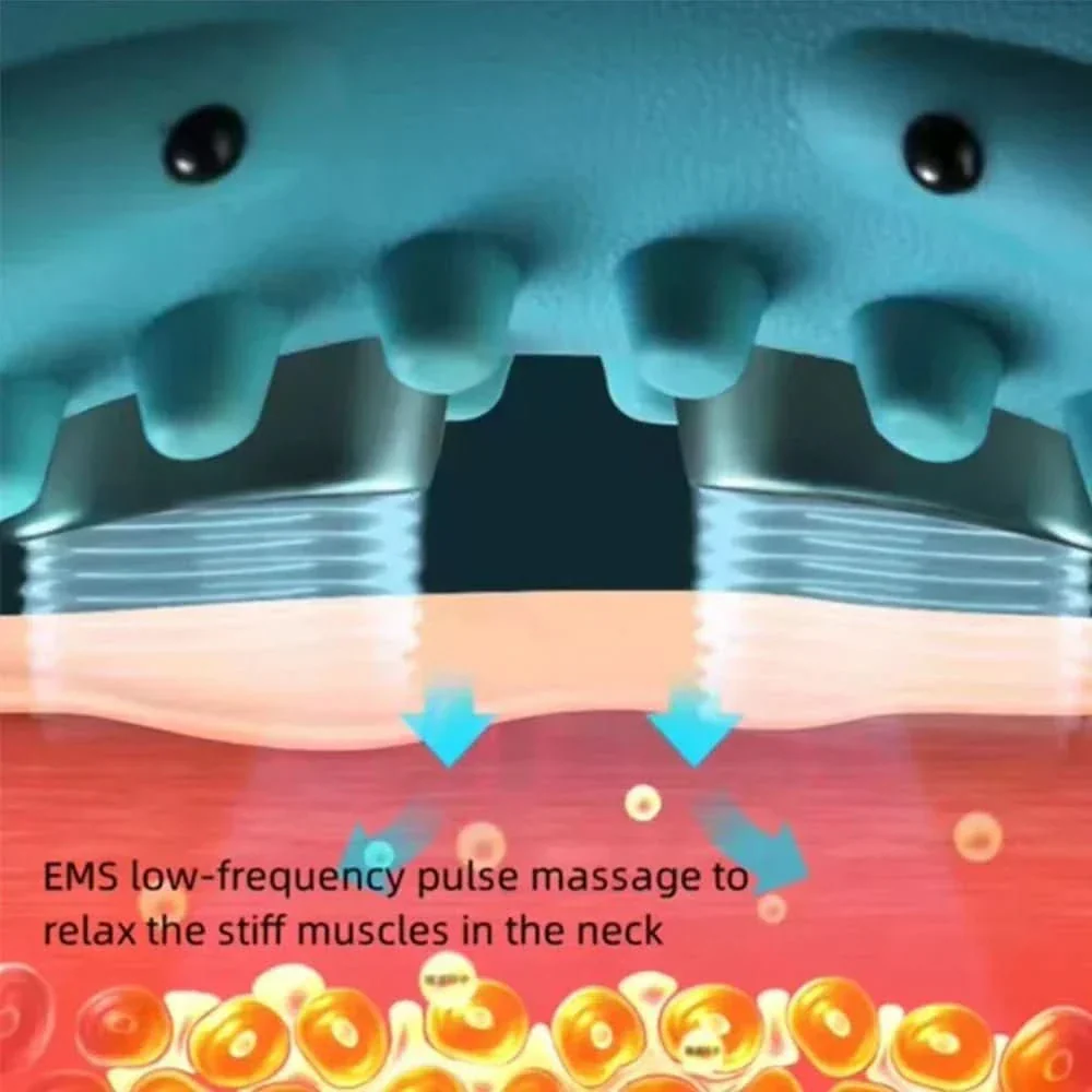 Flexease Masajeador de Cuello – Dispositivo de Masaje Cervical EMS con Acupresión y Tracción para Alivio del Dolor