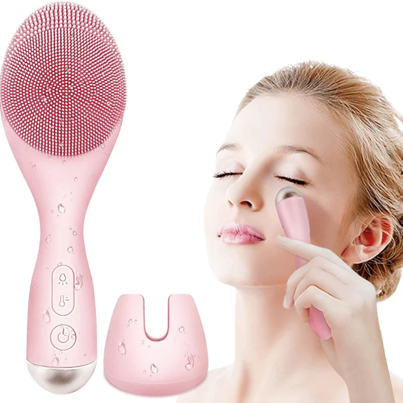 Glowpure – Limpiador facial eléctrico con luz LED y tecnología de calor a 42 °C | Dispositivo de cuidado de la piel de silicona con vibración sonora