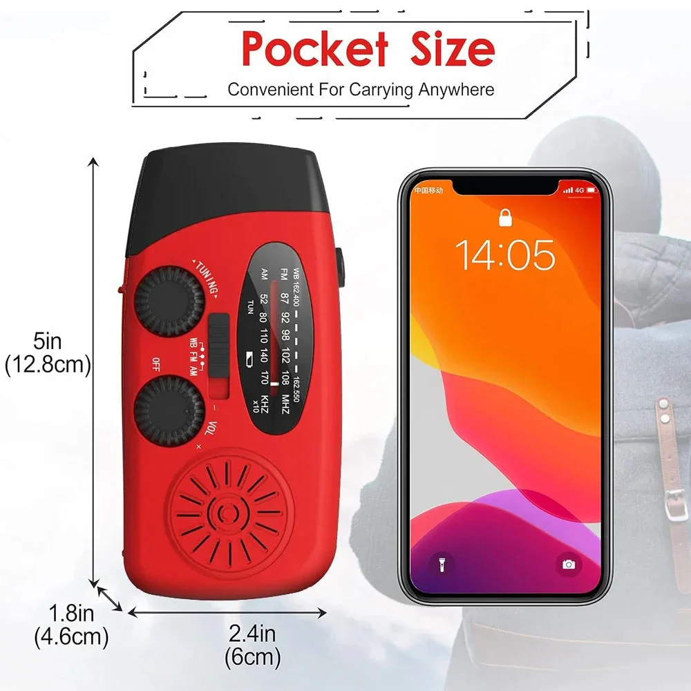 Radio AeroVault de cuerda con banco de energía solar y linterna