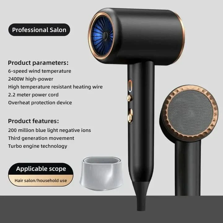 PowerGloss Secador de pelo 2400W – Tecnología iónica y diseño elegante para todo tipo de cabello