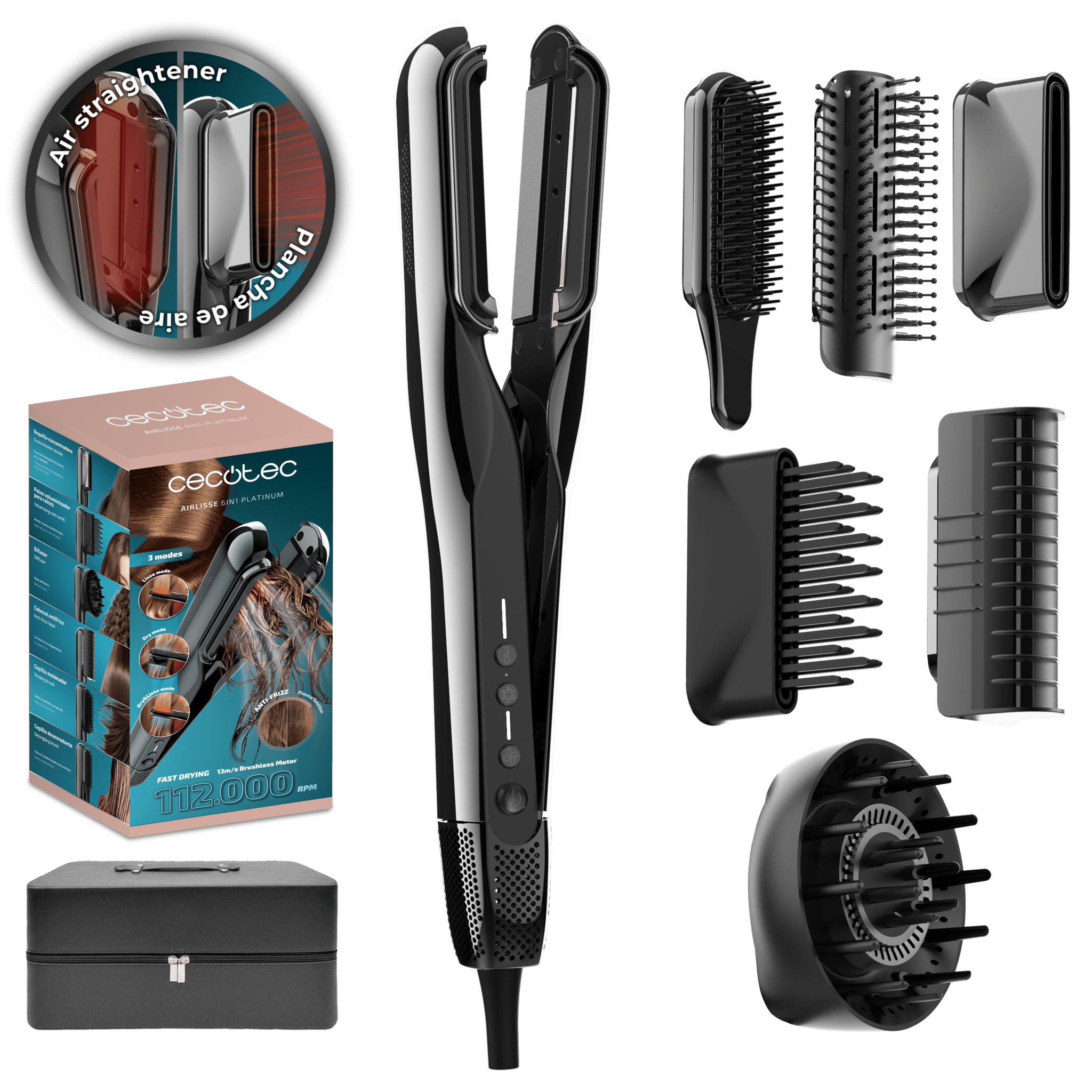 AirLisse 6in1 Platinum Plancha de Pelo con Aire Cecotec