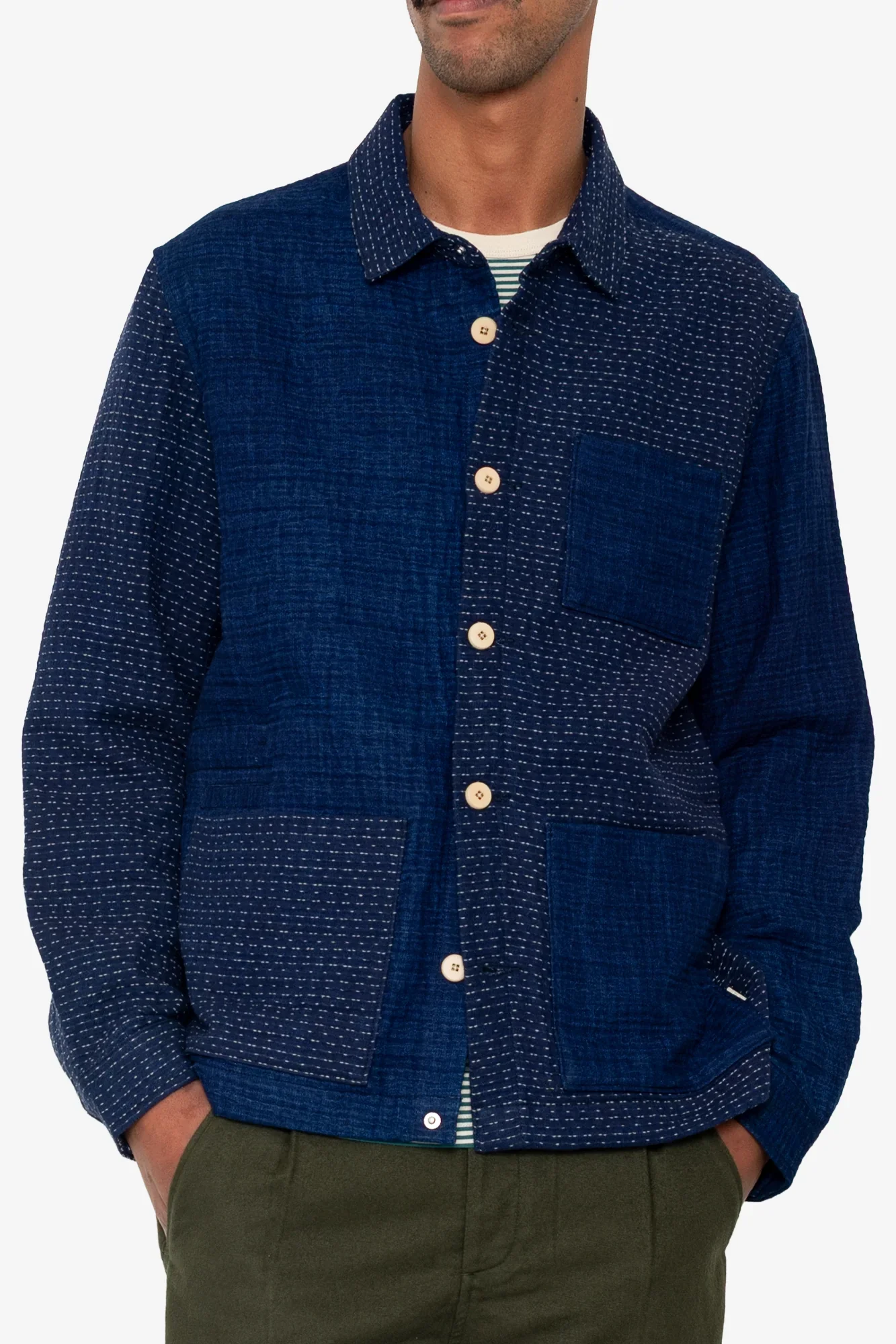 ASSEMBLY JACKET - INDIGO WAFFLE PATCHWORK