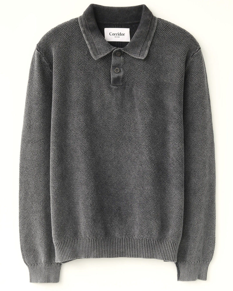 LS RICE STITCH POLO - BLACK