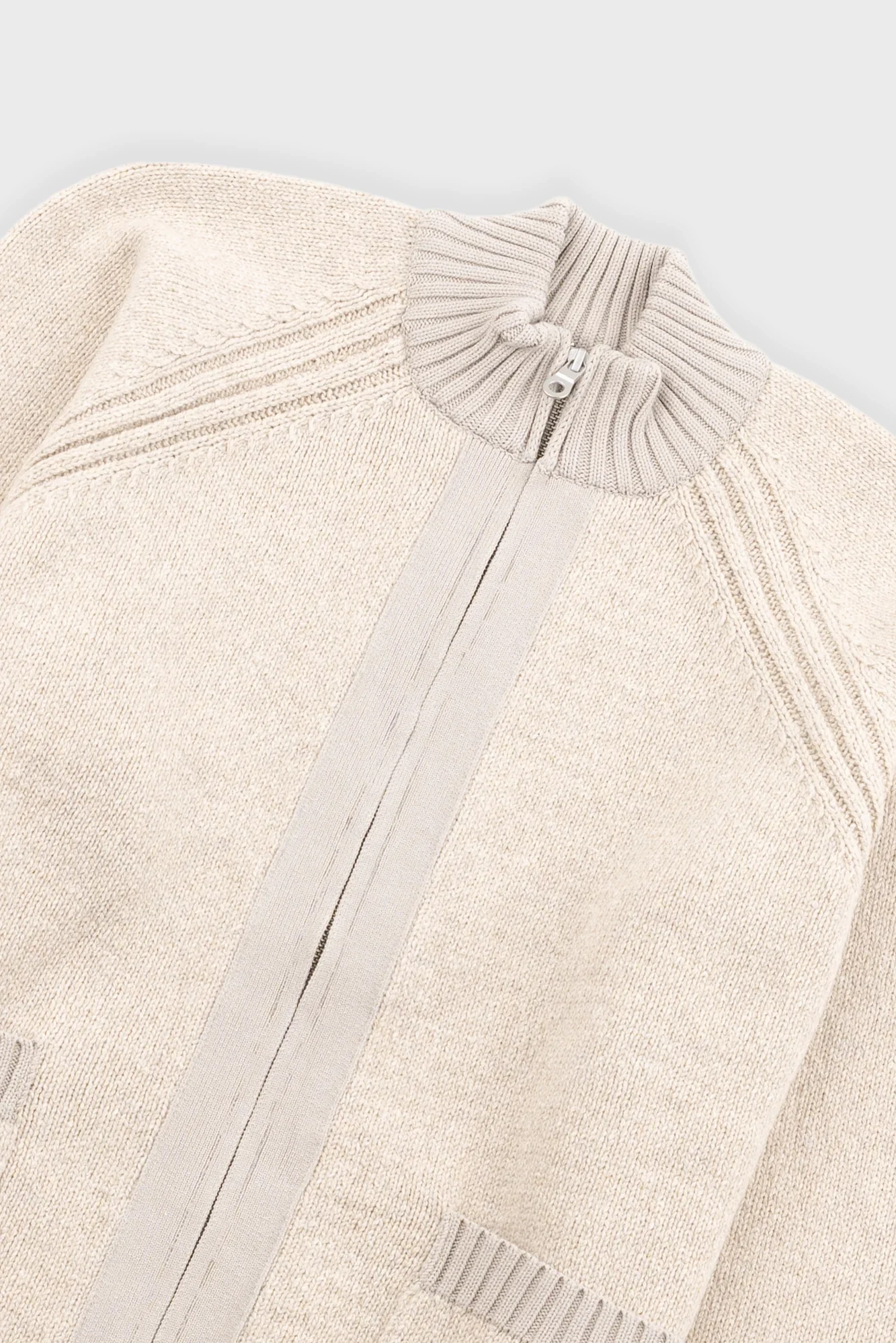 KNITTED ZIP THRU BOMBER - STONE