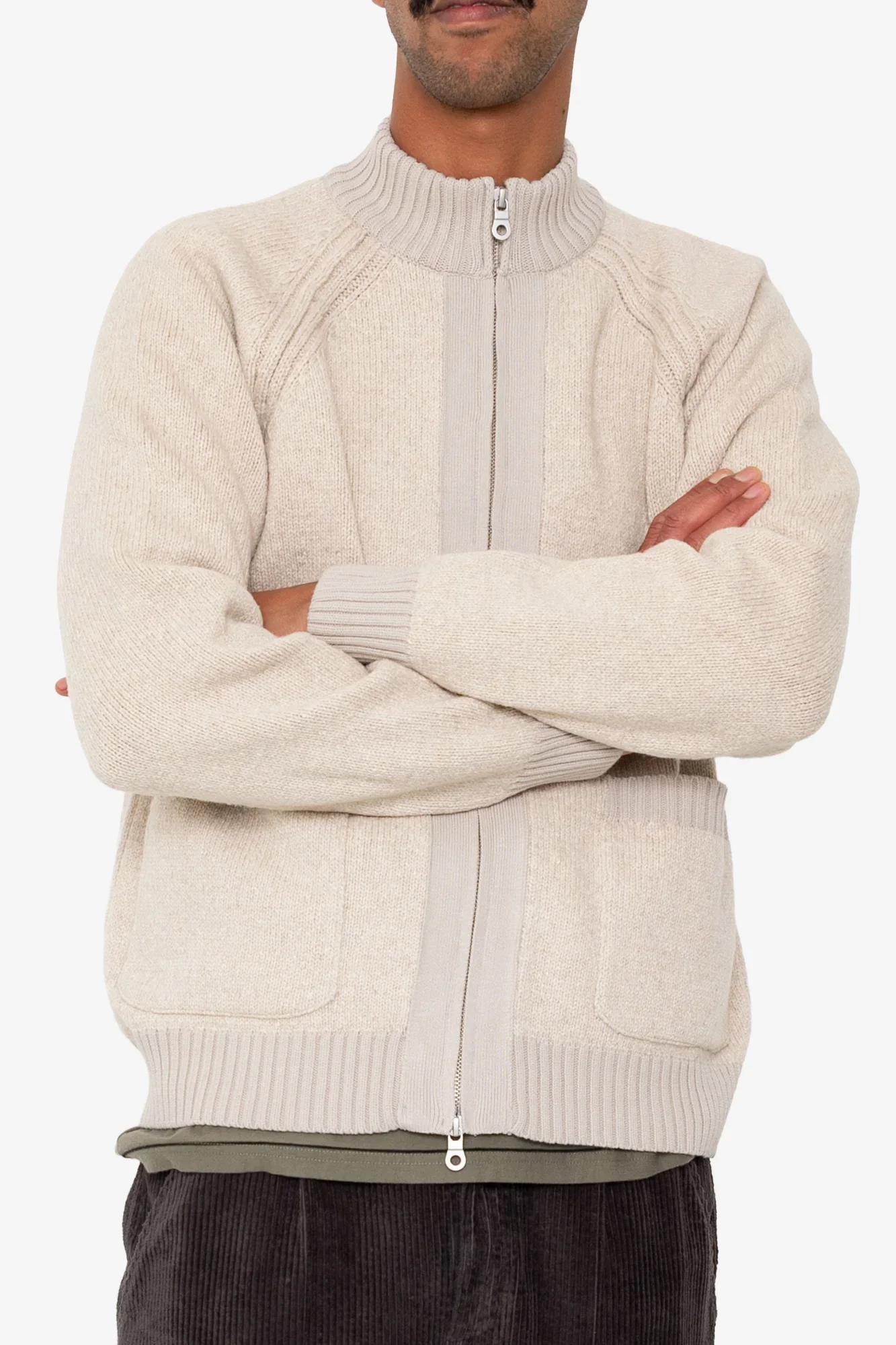 KNITTED ZIP THRU BOMBER - STONE