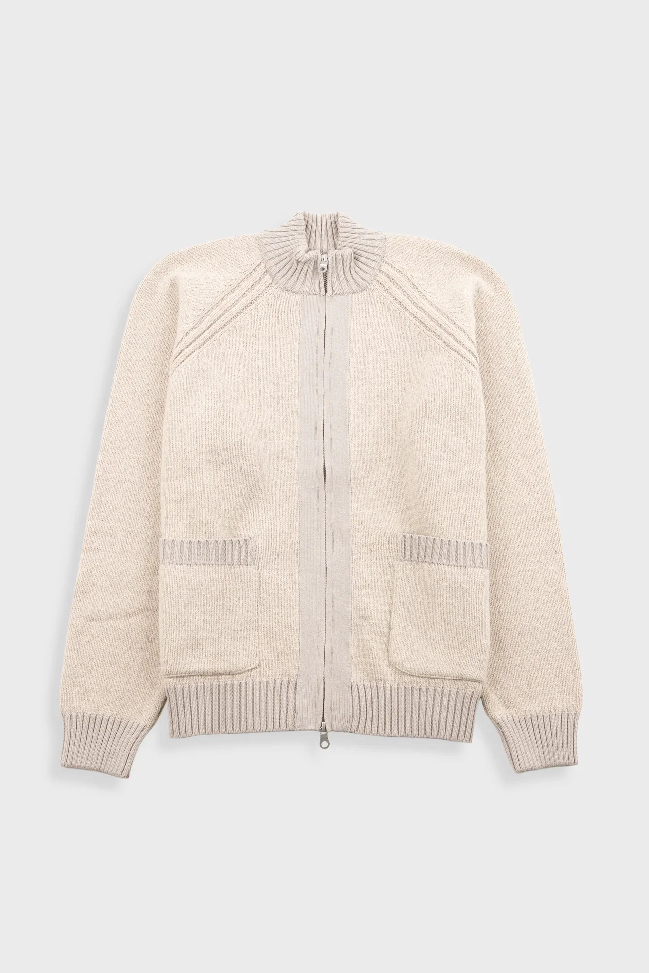 KNITTED ZIP THRU BOMBER - STONE