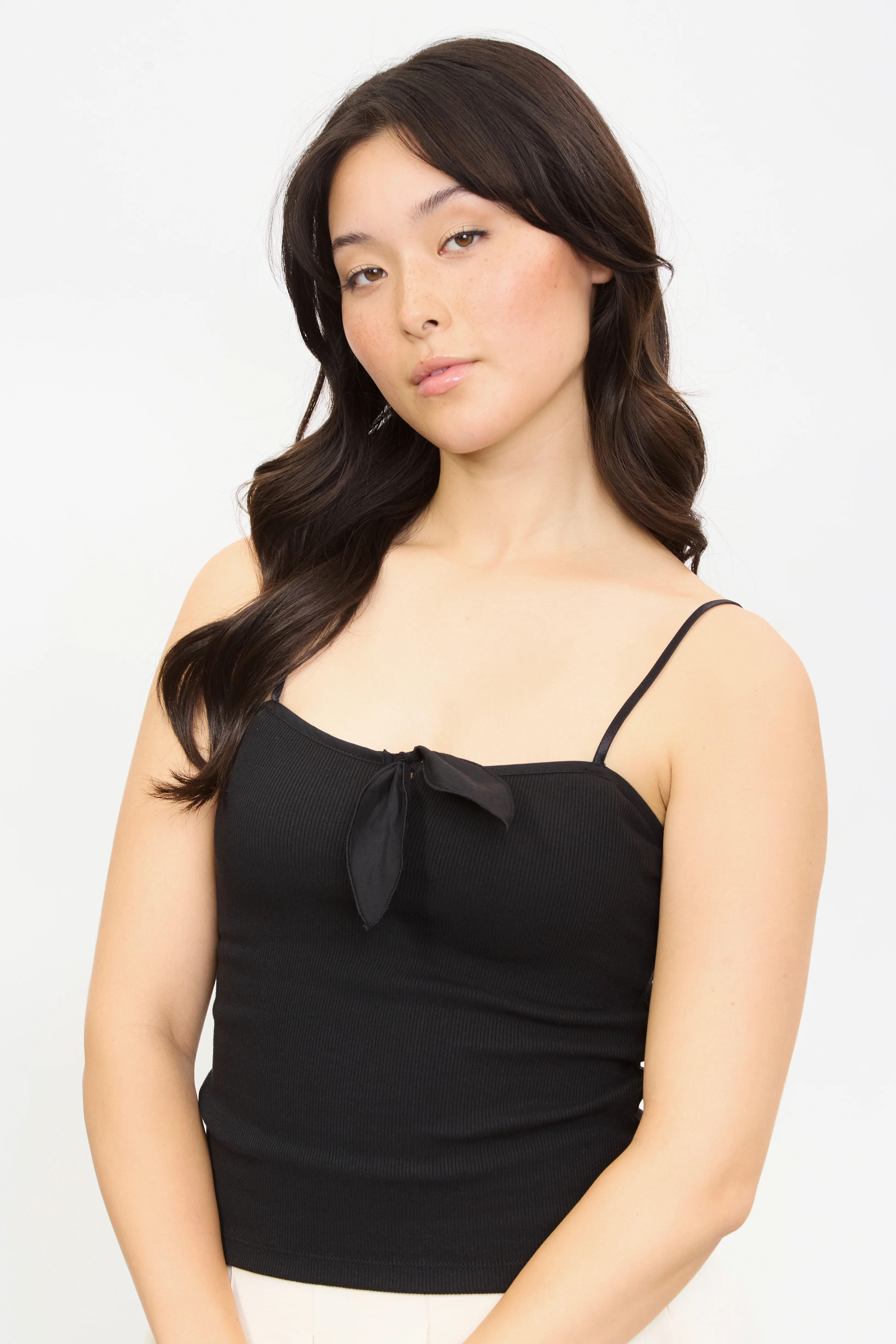 Black tie front tank top