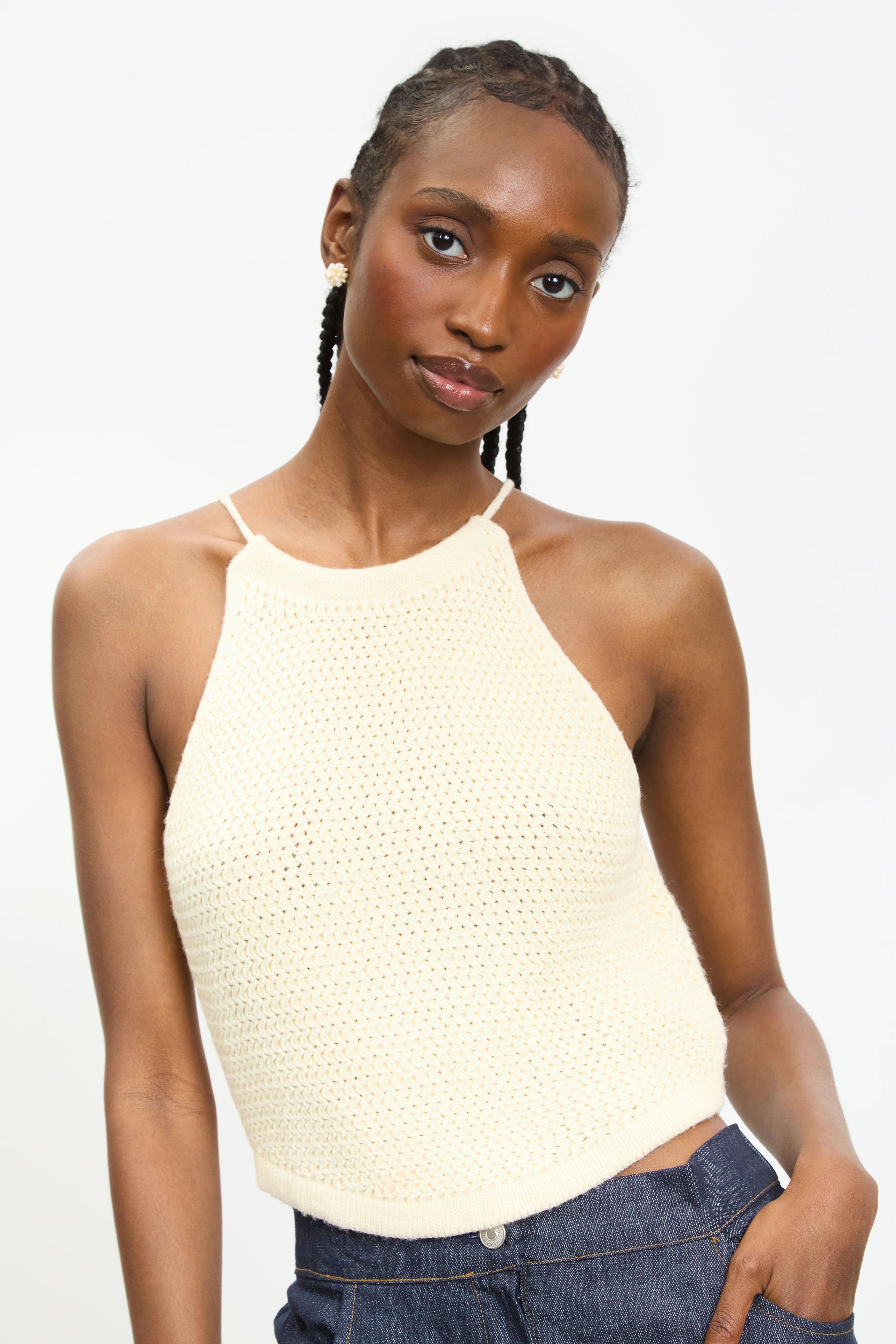 Cream crochet halter top