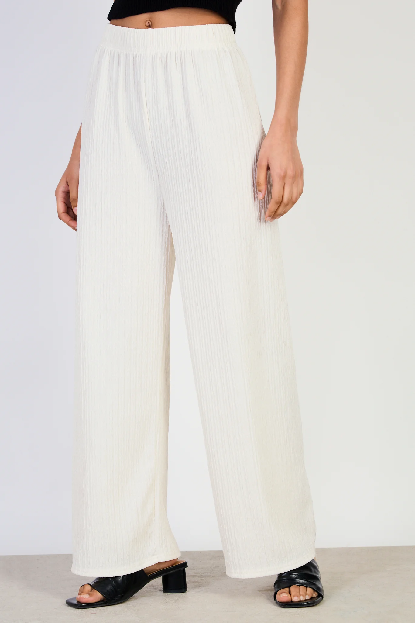 Beige textured crinkle trousers