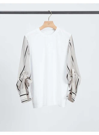 Long Sleeve Tee with Stripe Shirting Sleeves