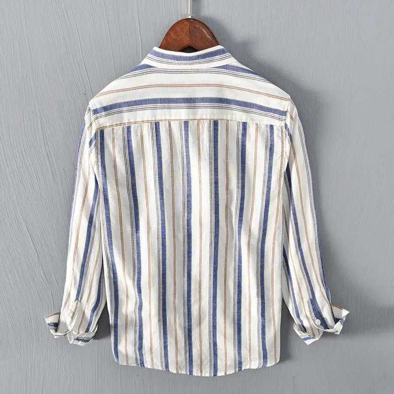 GREEN & WHITE STRIPED LINEN SHIRT