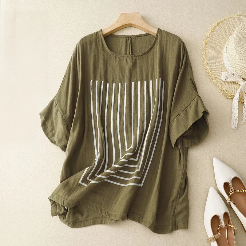 OLIVE STRIPED LINEN SHIRT