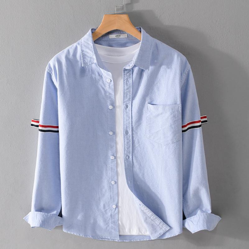 LIGHT BLUE LINEN SHIRT WITH STRIPES
