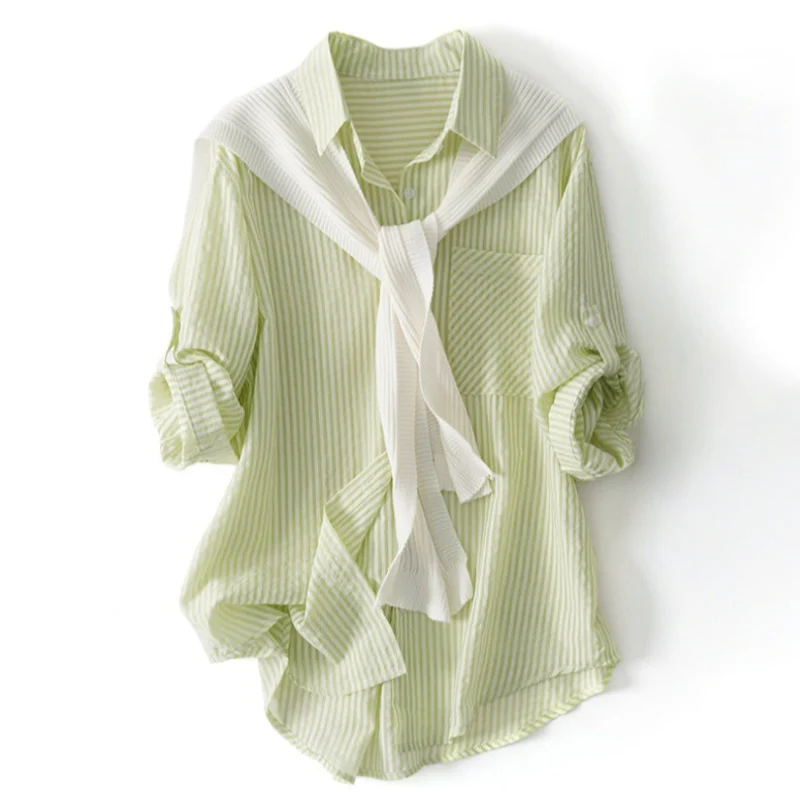 LIGHT GREEN LINEN SHIRT WITH SCARF