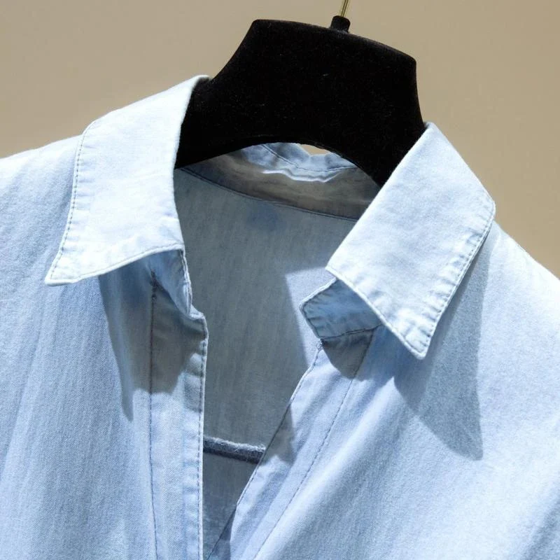 LIGHT BLUE DENIM KNOTTED SHIRT