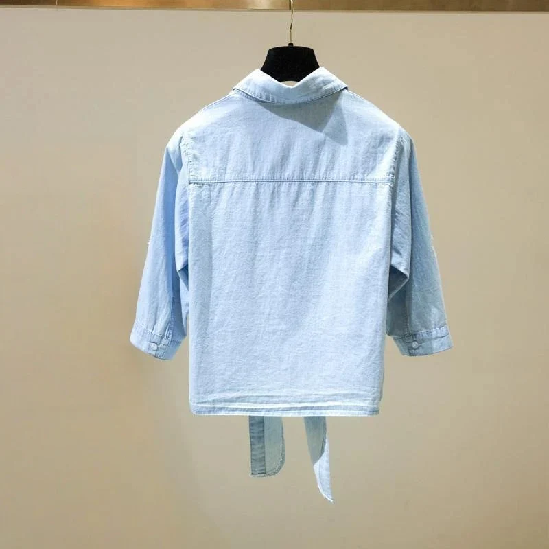 LIGHT BLUE DENIM KNOTTED SHIRT