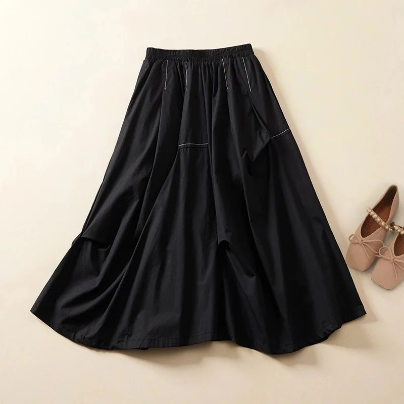 KHAKI PLEATED LINEN SKIRT