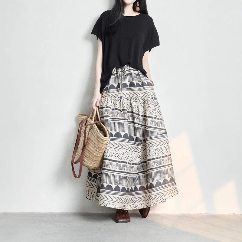 ETHNIC PATTERN LINEN SKIRT