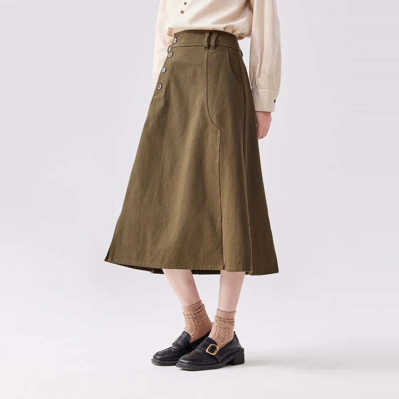 KHAKI DENIM SKIRT