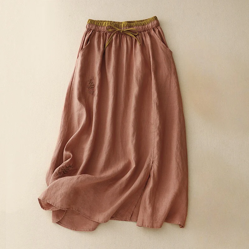 DARK BROWN LINEN SKIRT